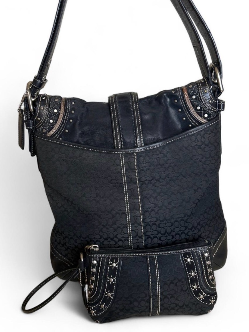 Coach Black Soho Sgnature C Patchwork with Rivets Bag and Wristlet 2007 F11405 - Picture 2 of 8